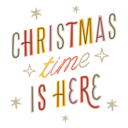 Navidad está aquí diseño de letras brillantes Diseño PNG