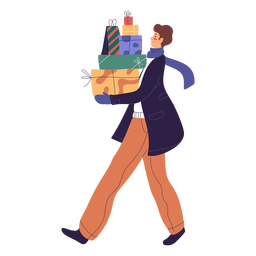 Personagem homem carregando presentes Desenho PNG