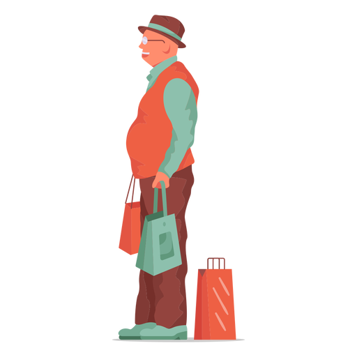  Old man shopping flat character - Transparent PNG SVG 