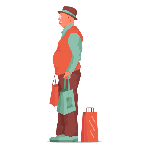 Old man shopping flat character PNG Design