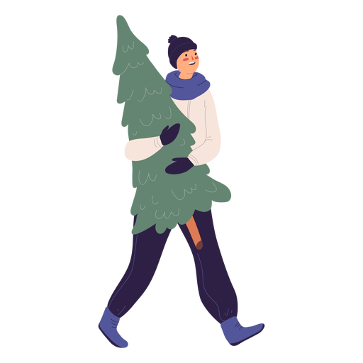 Smiley man carrying a tree illustration PNG Design