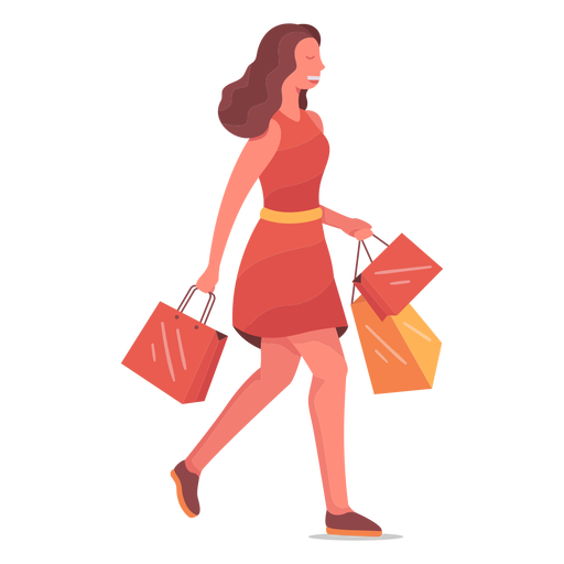 Smiley woman character shopping PNG Design