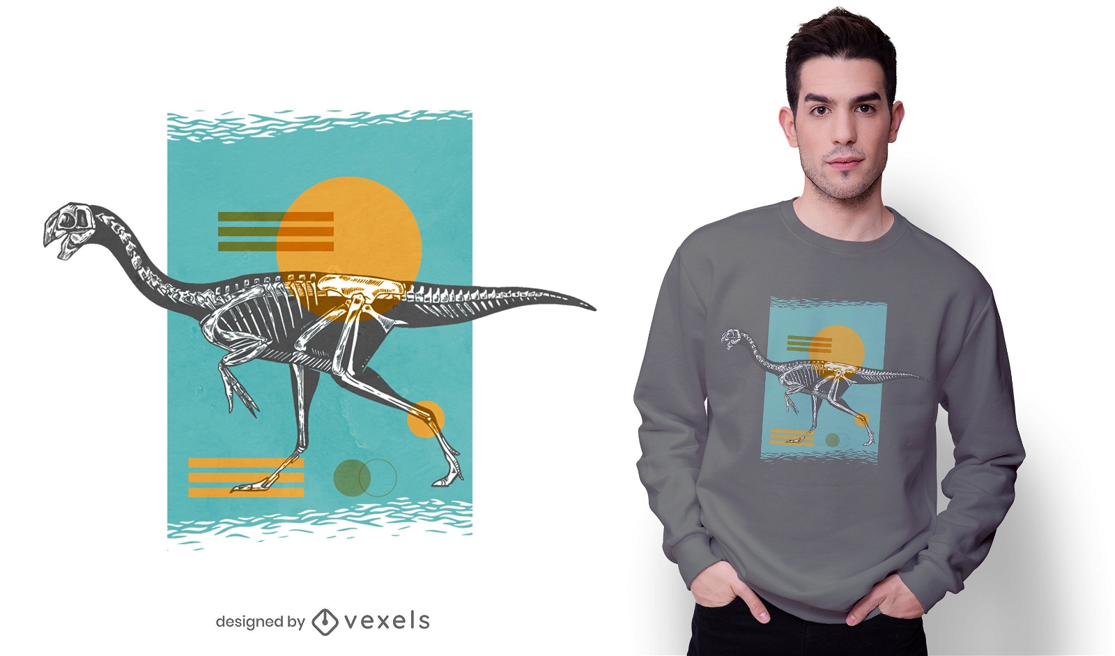Diseño de camiseta de dinosaurio oviraptor.