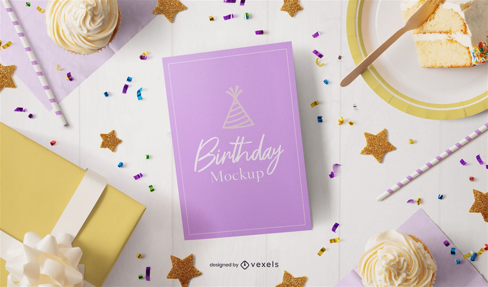 Composição de maquete de cartão de aniversário