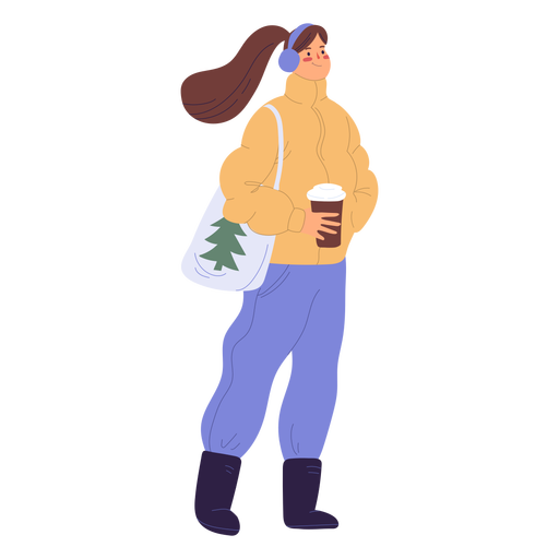 Woman drinking coffee standing illustration