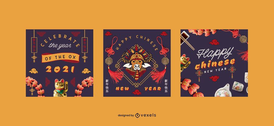 Chinese new year social media post set Chinese new year social media post set