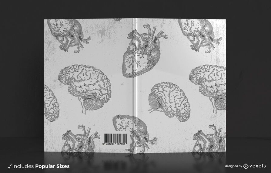 Design de capa de livro de cérebros e corações Design de capa de livro de cérebros e corações