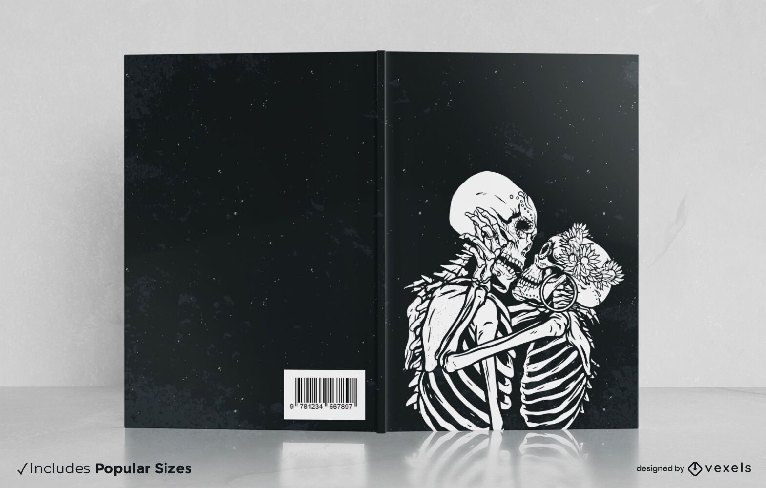 Desenho da capa do livro com beijo de esqueleto
