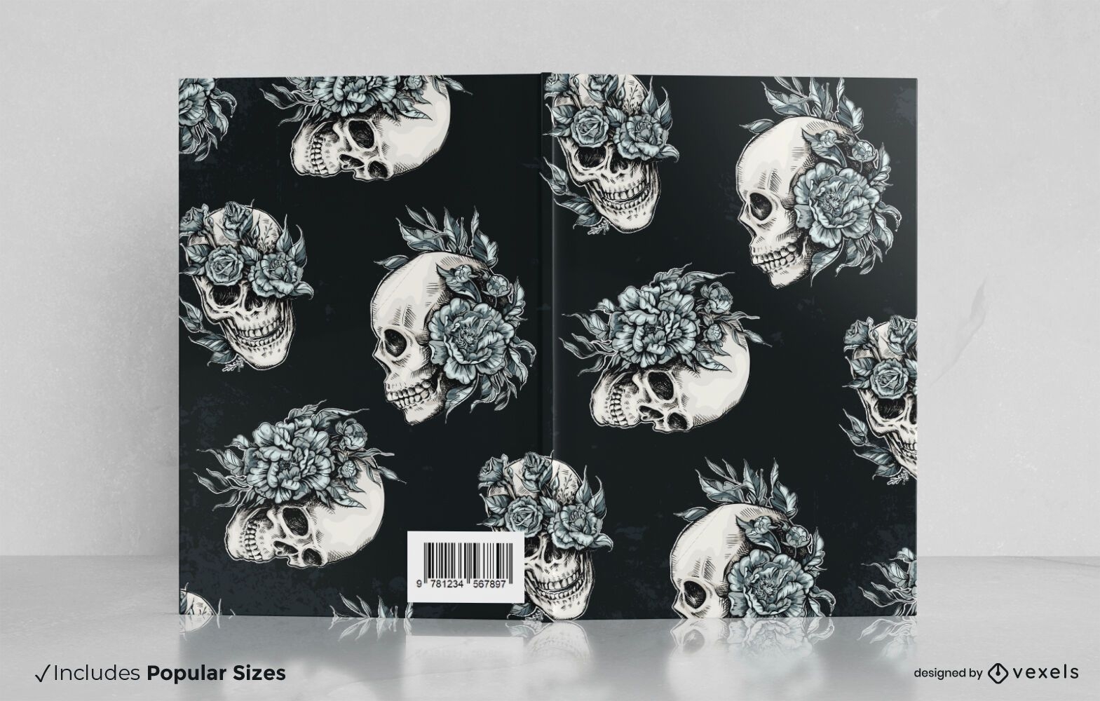 Buchcover-Design mit floralen Totenköpfen
