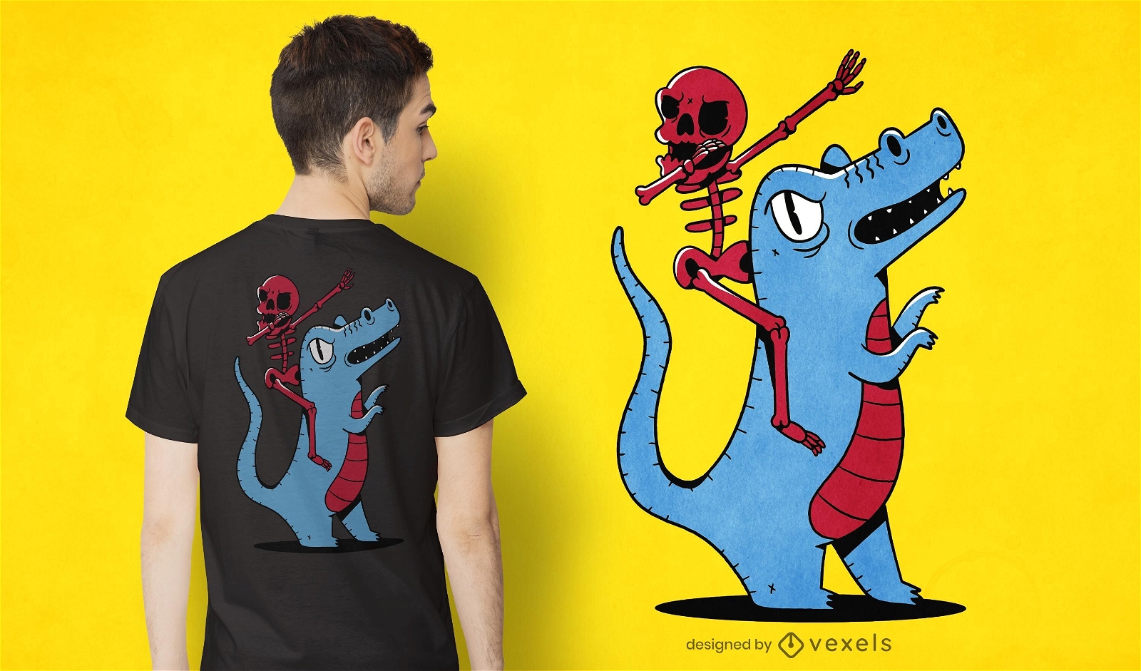 Skeleton riding dinosaur t-shirt design
