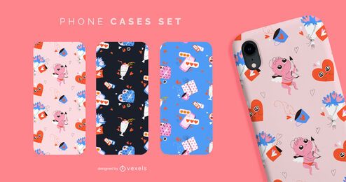 Cute valentines pattern phone cases set