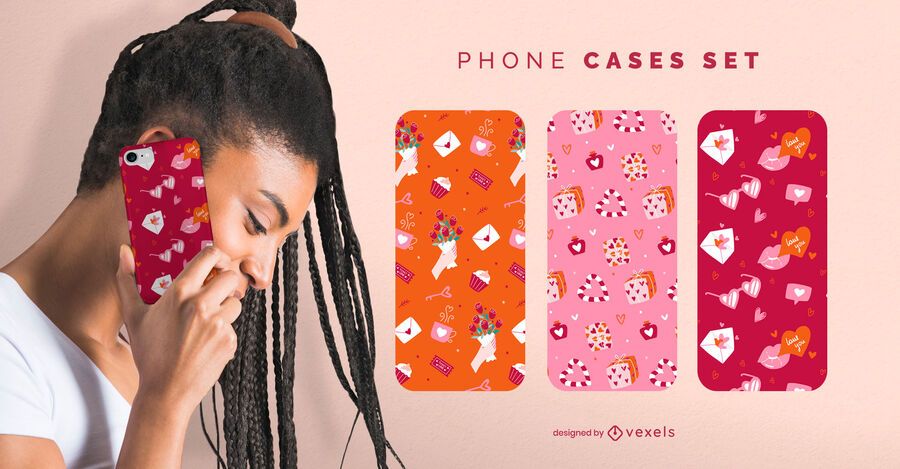 Conjunto de fundas de teléfono con patrón de San Valentín Conjunto de fundas de teléfono con patrón de San Valentín