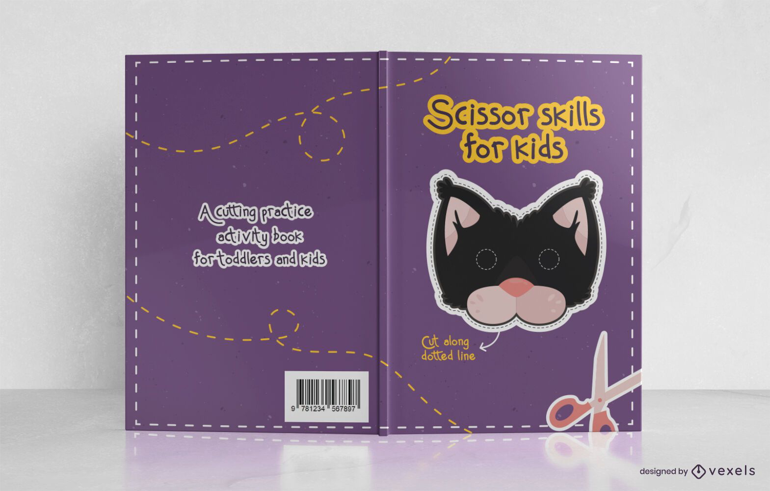 Design de capa de livro de habilidades de tesoura de gato