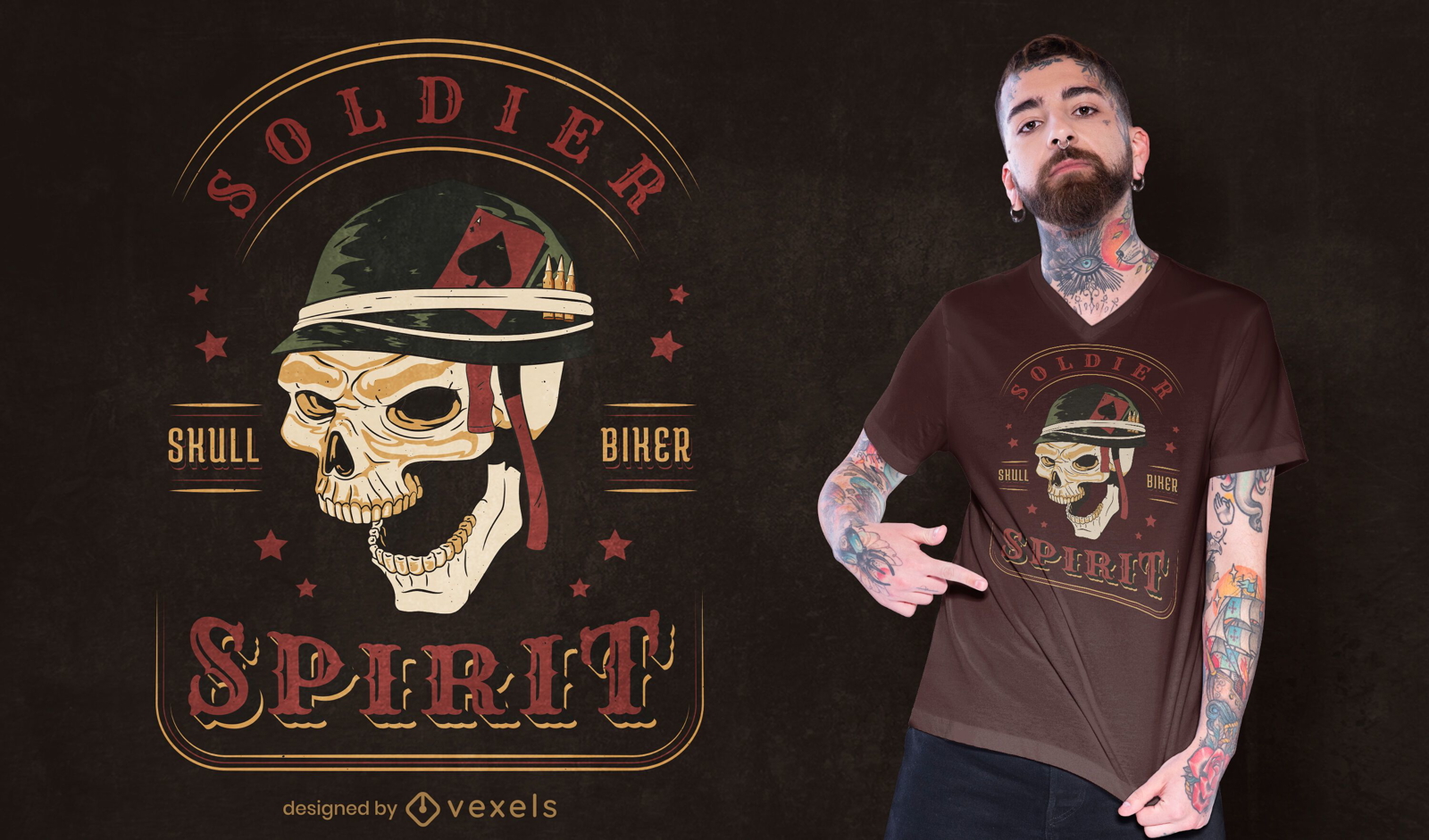 Diseño de camiseta de soldado calavera