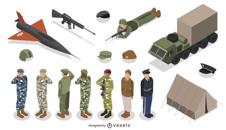 Isometric Army Element Set Design Vector Download