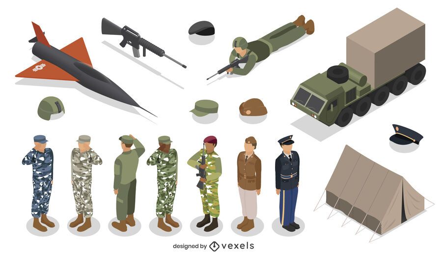 Isometric army element set design Isometric army element set design