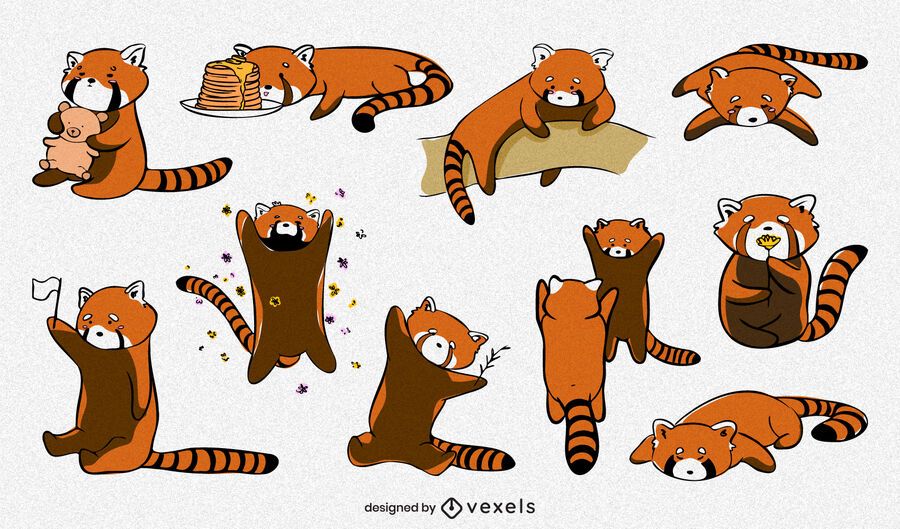 Cute Hand Drawn Red Panda Set - Vector Download