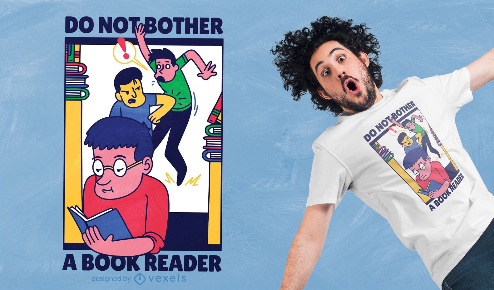 Diseño de camiseta de lector de libros.