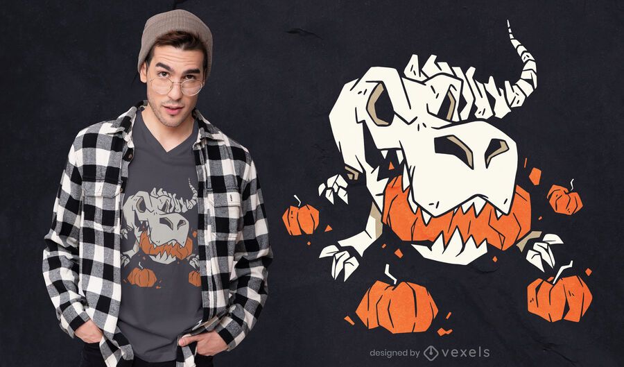 T-rex skeleton pumpkins t-shirt design T-rex skeleton pumpkins t-shirt design