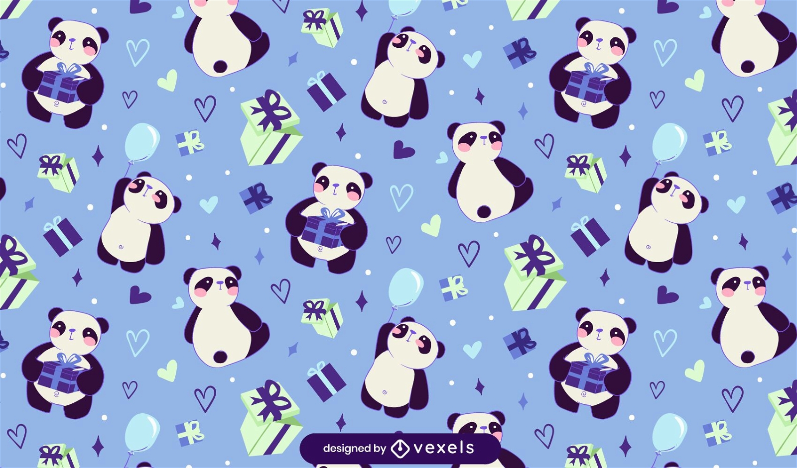 Cute panda presents pattern design