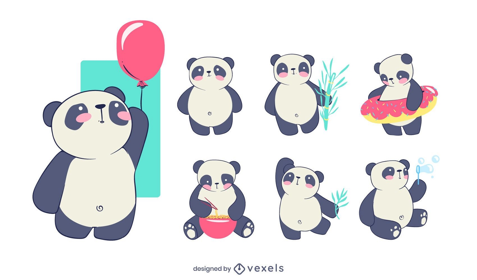 Conjunto de caracteres panda fofo