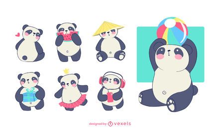 Cute panda character set design Cute panda character set design