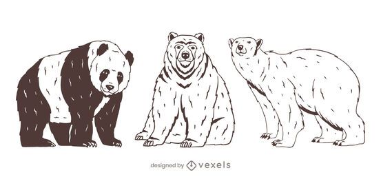 Urso conjunto desenho desenhado à mão