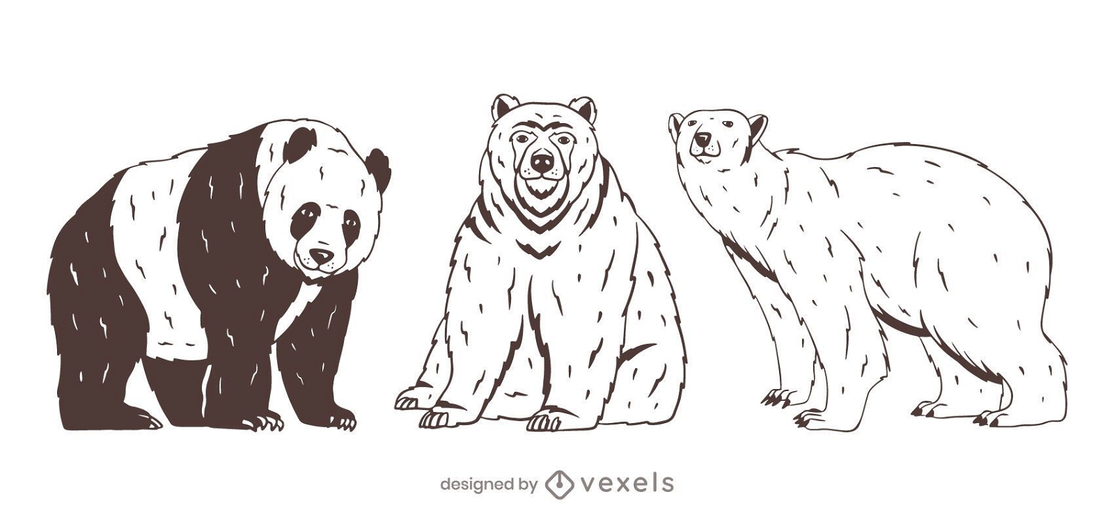 Urso conjunto desenho desenhado à mão