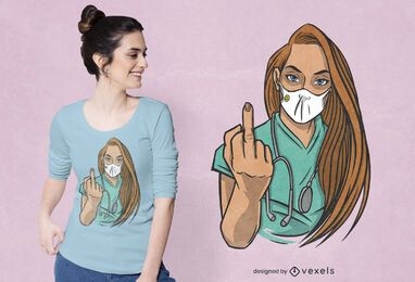 Enfermeira exibindo design de camiseta