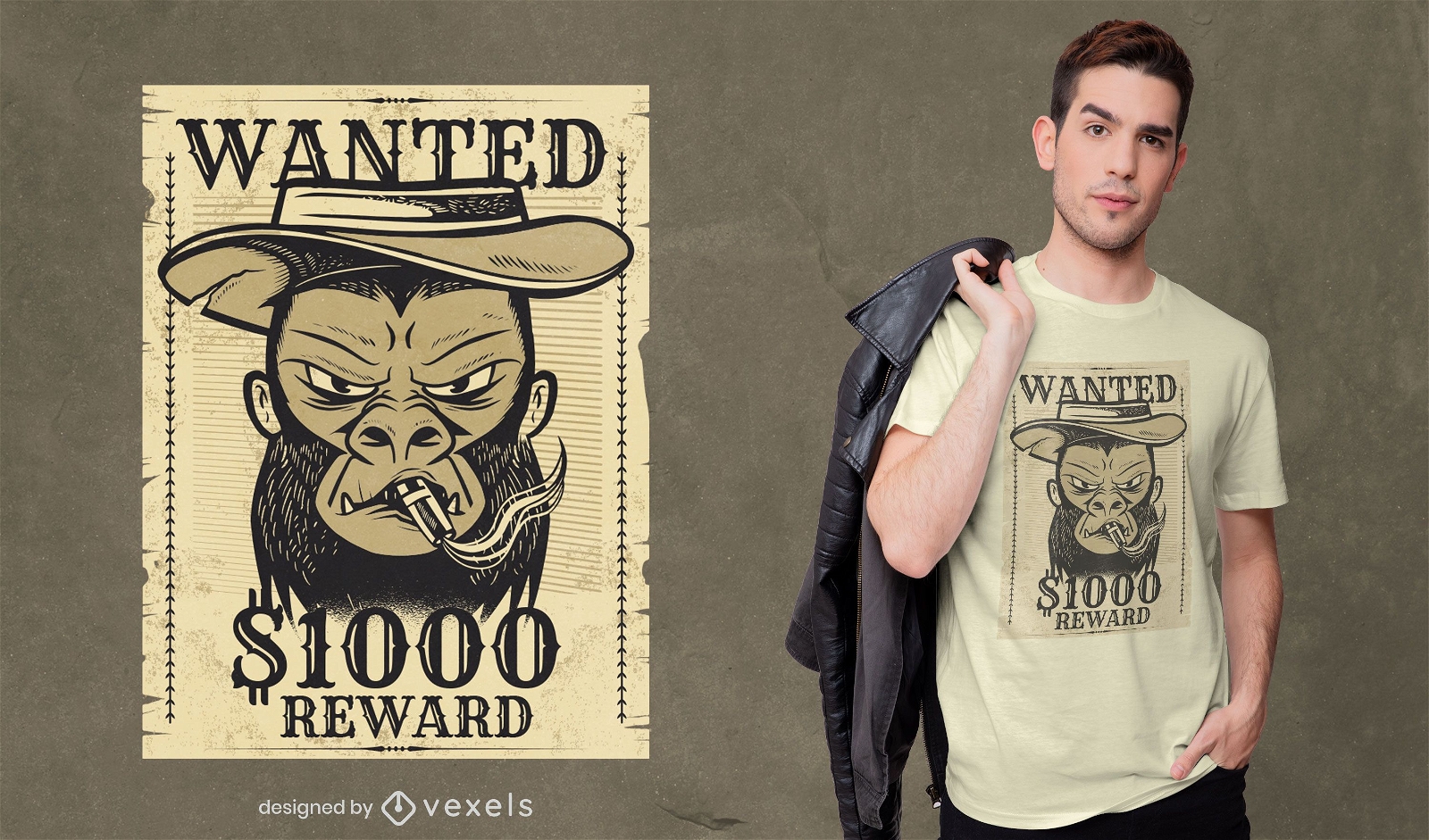 Wanted monkey t-shirt design