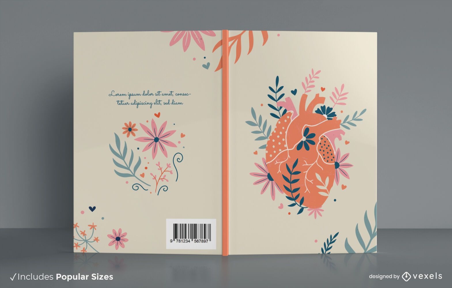 Design floral da capa do livro com coração