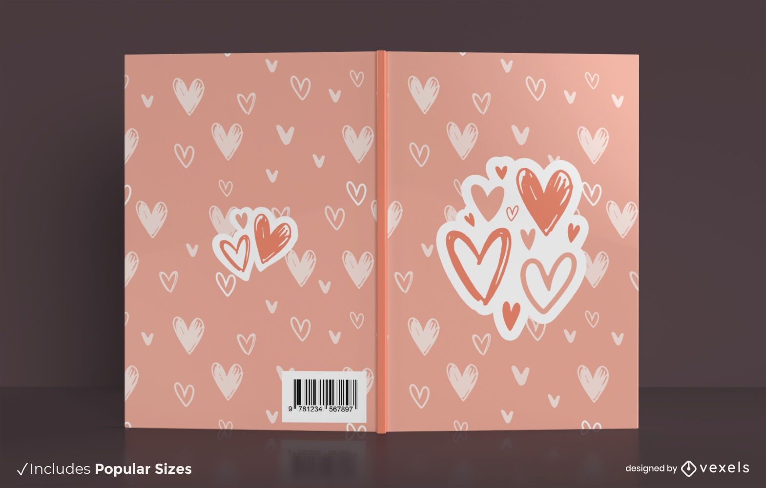 Design de capa de livro com cora?es de amor