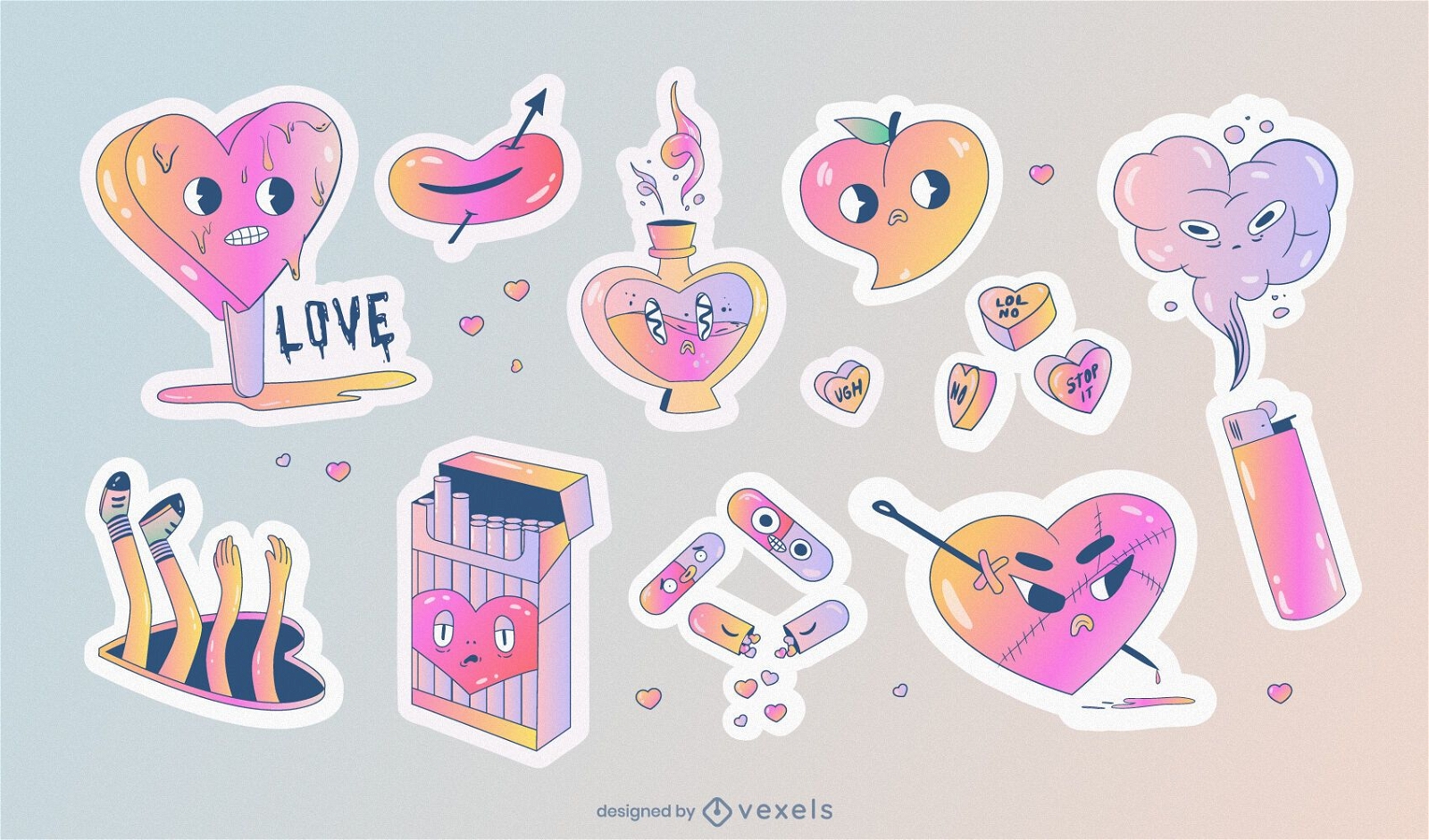 Anti valentine's gradient sticker set