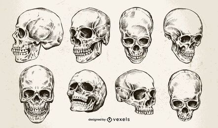 Hand drawn skull design set