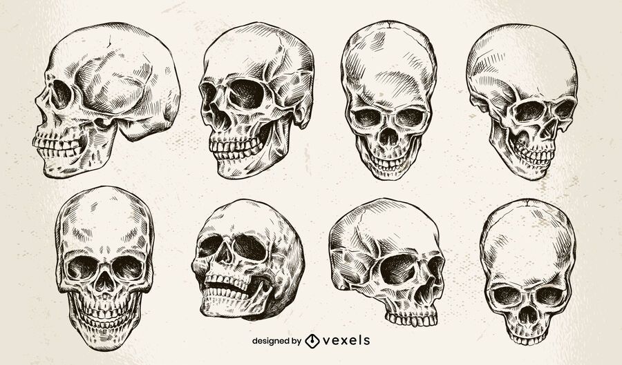 Hand drawn skull design set Hand drawn skull design set