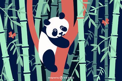 Ilustração plana do panda de bambu