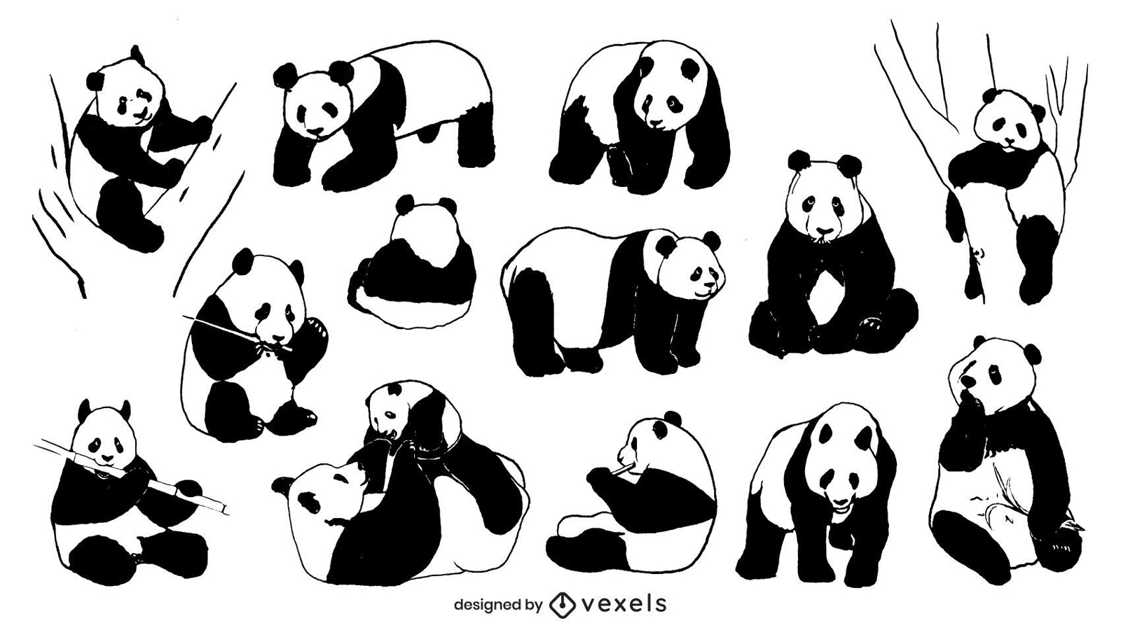 Coleção de desenho à mão de panda