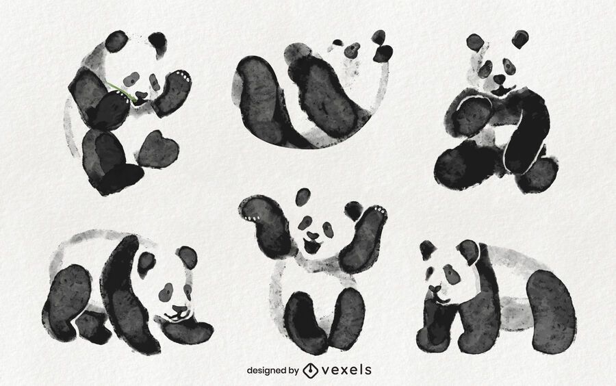 Watercolor panda set design Watercolor panda set design