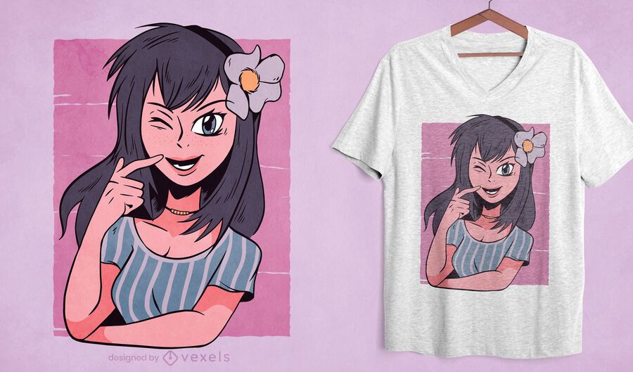 Diseño De Camiseta De Chica Anime Flor Descargar Vector 1826