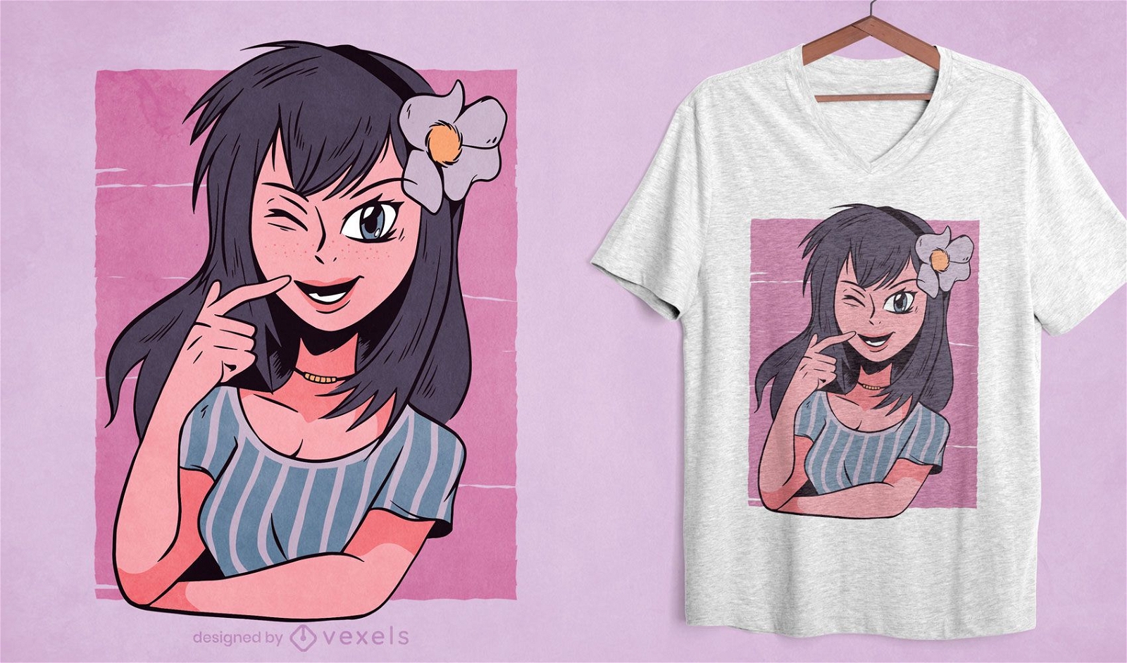 Diseño de camiseta de chica anime flor