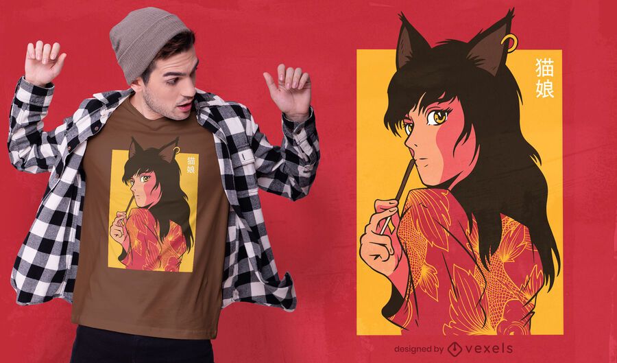 Cat girl anime t-shirt design Cat girl anime t-shirt design