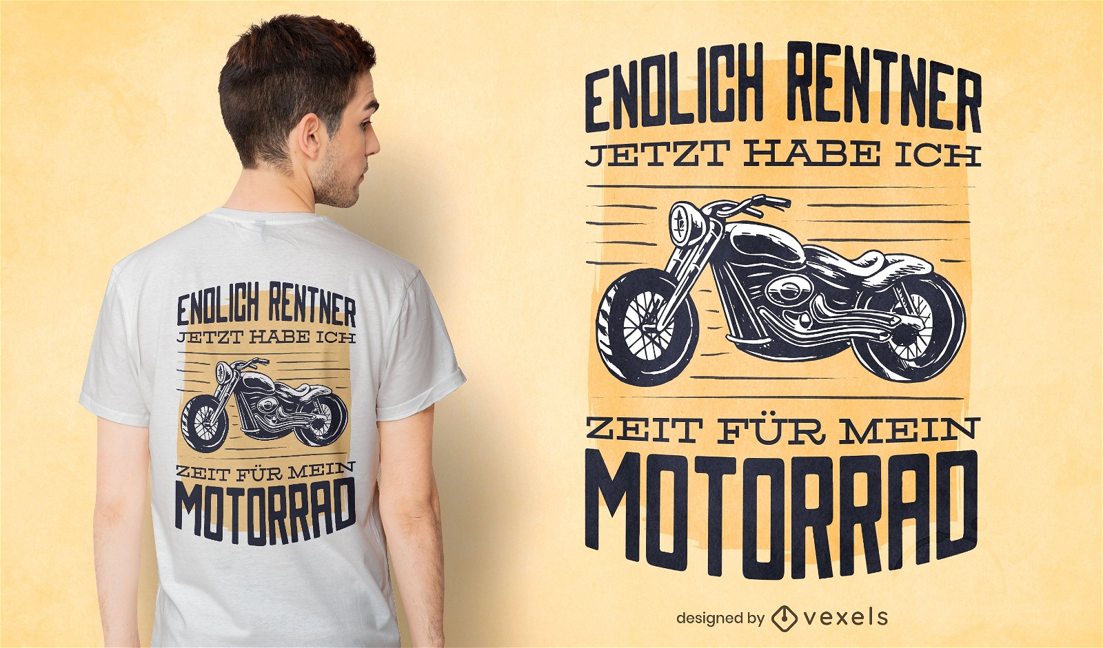 Diseño de camiseta de motocicleta con cita alemana.