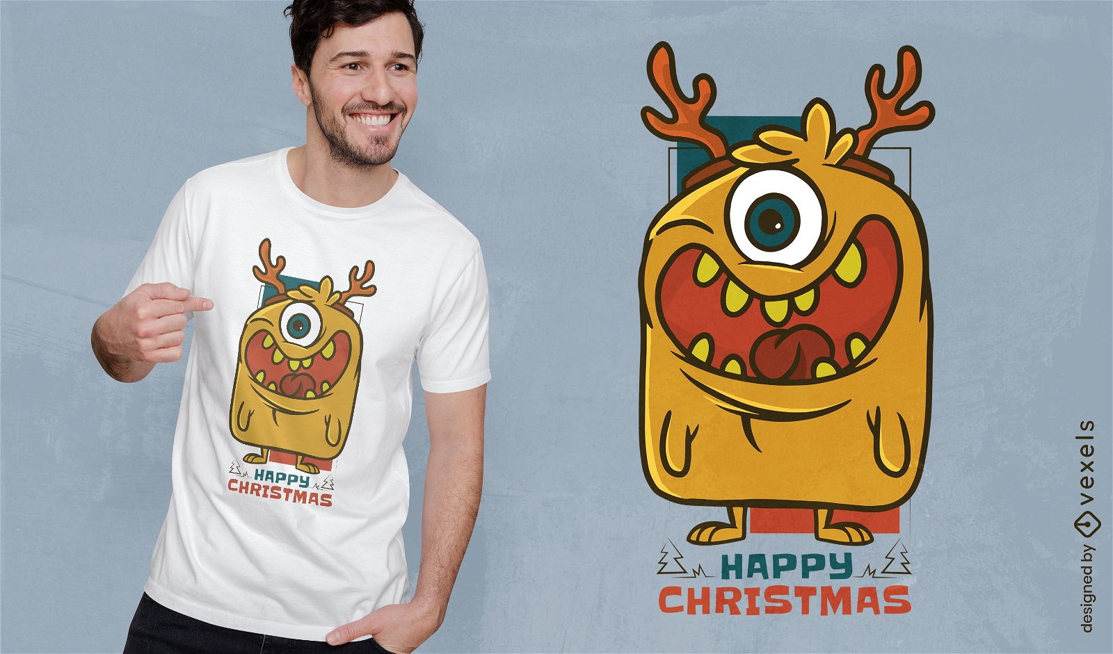 Diseño de camiseta de monstruo navideño.