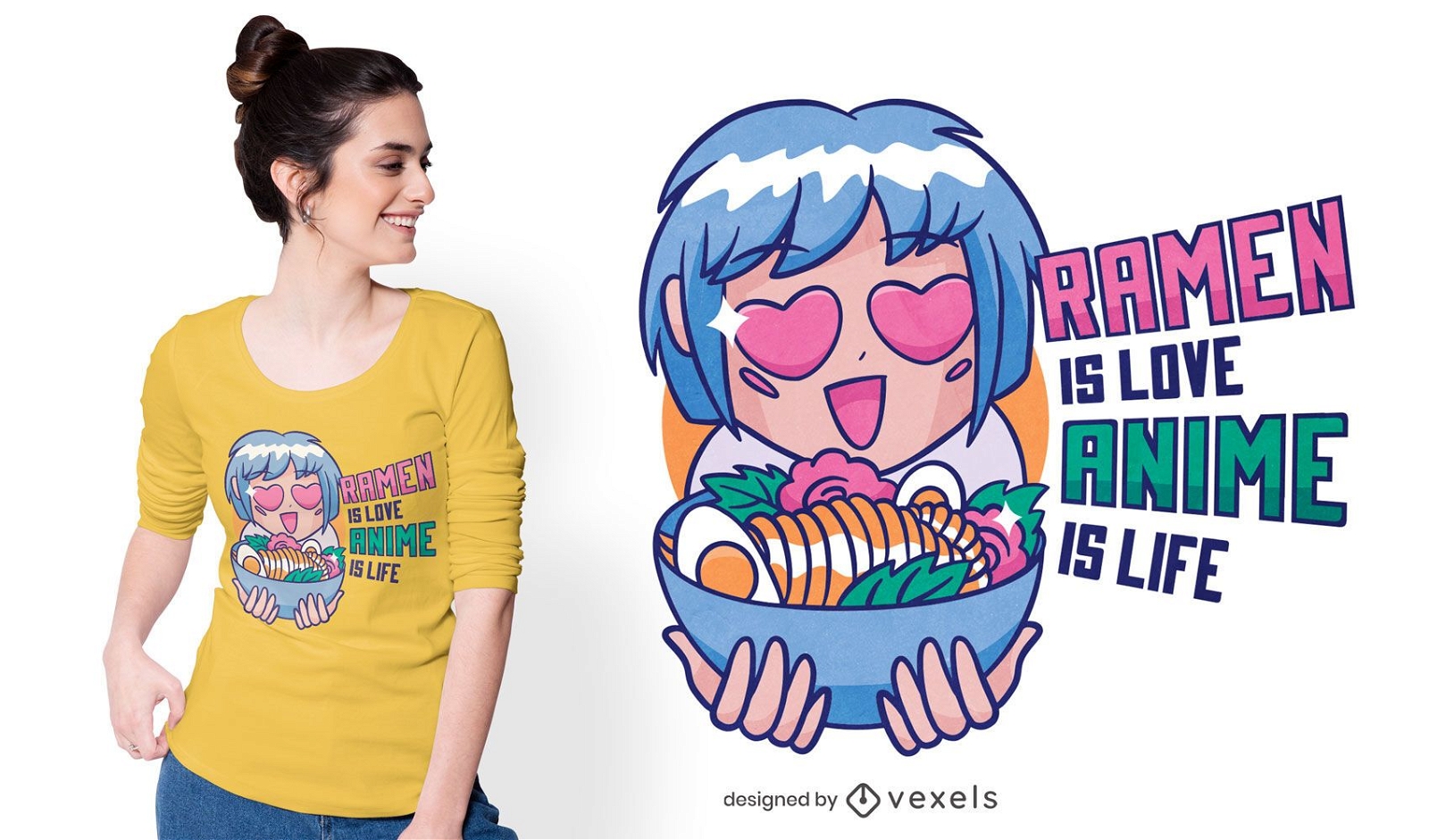 Design de camisetas de ramen e anime