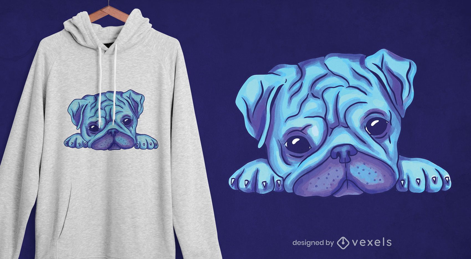 Diseño de camiseta pug acuarela