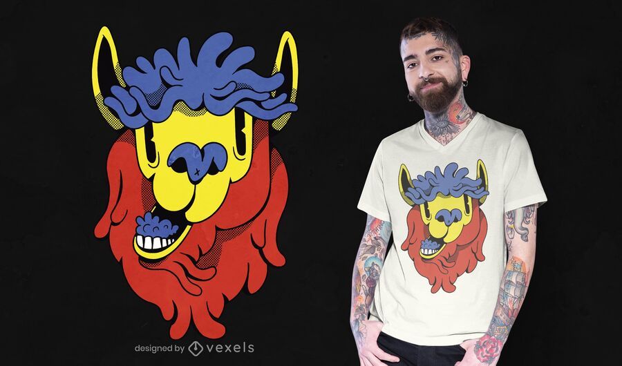 Diseño de camiseta de llama de dibujos animados coloridos Diseño de camiseta de llama de dibujos animados coloridos