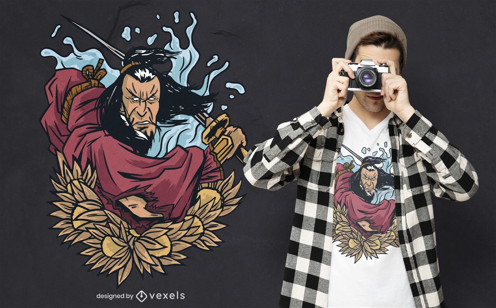 Design de camiseta de guerreiro samurai