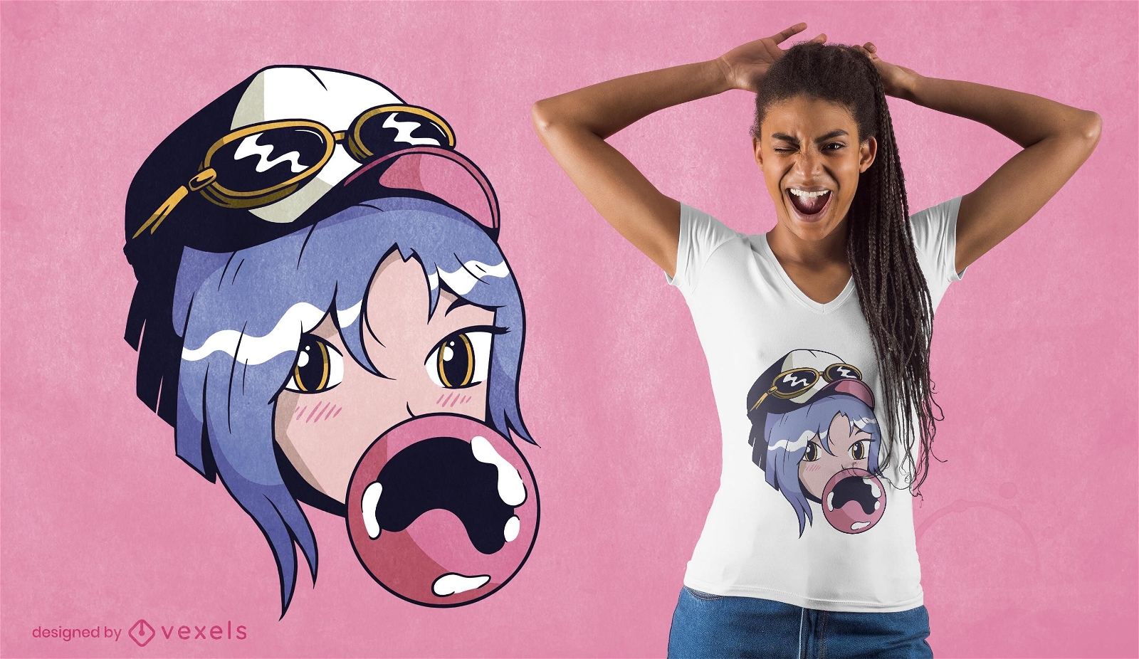 Garota de anime com design de camiseta de chiclete