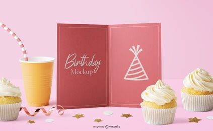 Birthday card muffins mockup composition Birthday card muffins mockup composition