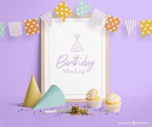 Birthday poster mockup psd composition
